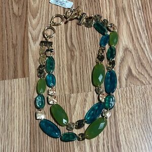 KASPER SHADES OF GREEN LARGE RESIN BEADED GOLD TOGGLE CLASP 18-21" NECKLACE-NWT